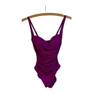 La Blanca Purple Twist Shirred One-Piece Swimsuit Size 4